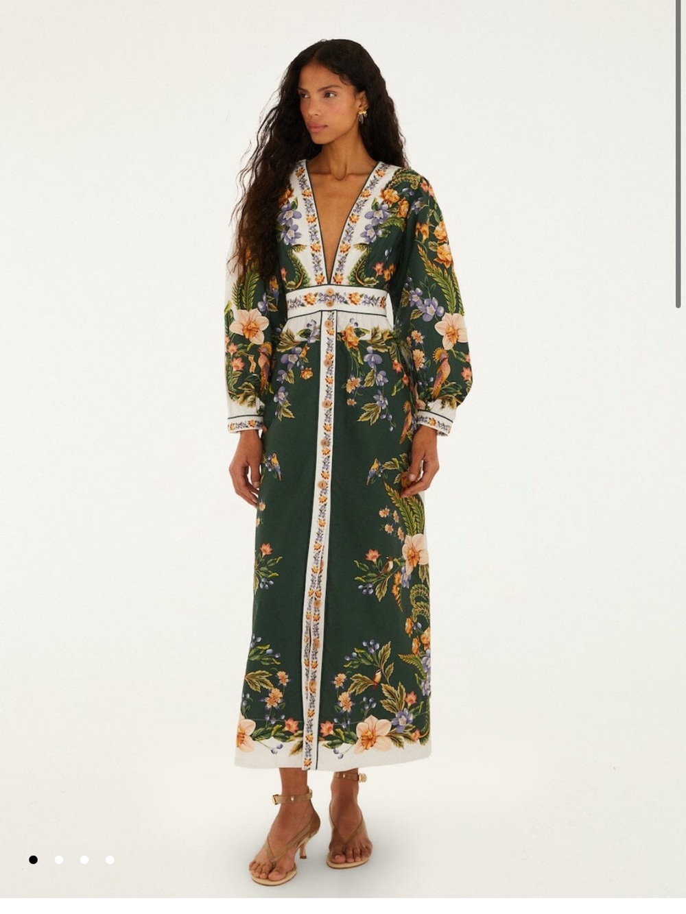 FARM Rio Dark Green Floral Long Sleeve V-Neck Maxi Dress
